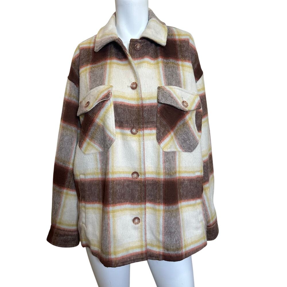 Carbon 38 Oversized Boyfriend Plaid Button Down Shirt Jacket Shacket sz M